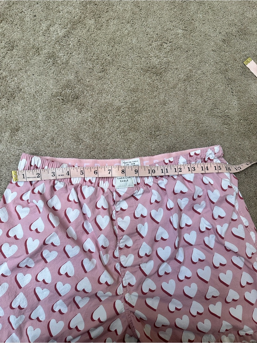 American Eagle Pink Heart Print Pajama Boxer Shorts Elastic Waist Pull On Sz L - Picture 4 of 6